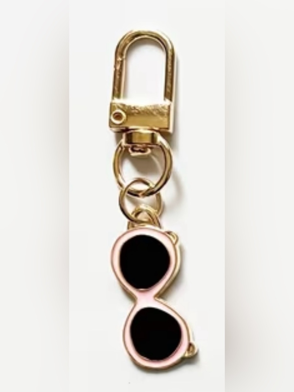 Gold and Pink Enamel Keychain Sunglasses Charm - Designer Style